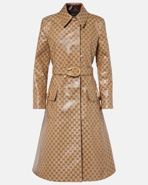 Gucci Abrigo De Lona Gg Con Cinturon - Neutro