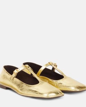 The Row Square T-Strap Leather Mary Jane Flats - Yellow
