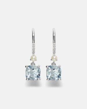 STONE AND STRAND Ohrringe Aus 14Kt Weissgold Mit Aquamarin, Suesswasserperlen Und Diamanten - Blau