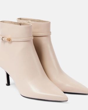 Tory Burch Double T Buckle 65 Leather Ankle Boots - Natural
