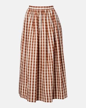 Faithfull the Brand Ida Gingham Linen Midi Skirt - Brown