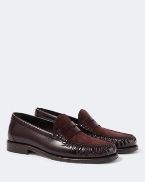 Brunello Cucinelli Suede-Paneled Leather Penny Loafers - Brown