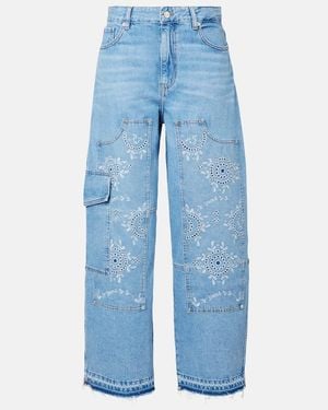Ganni Broderie Anglaise Barrel-Leg Jeans - Blue