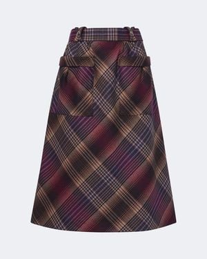 Rabanne Falda Midi De Lana A Cuadros - Morado