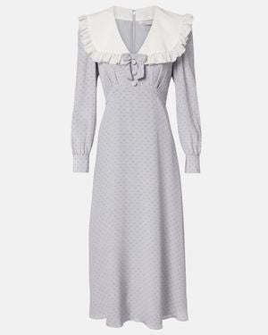 Alessandra Rich Polka-Dot Ruffled Silk Midi Dress - Gray