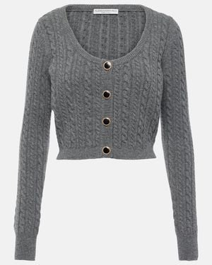 Alessandra Rich Cable-Knit Wool Cardigan - Grey