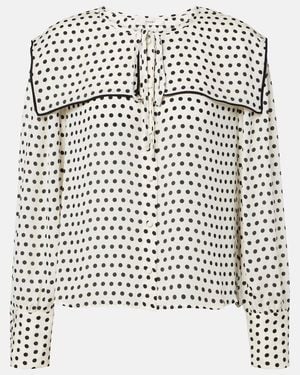 FRAME Blusa Fleet De Seda Con Lunares - Negro