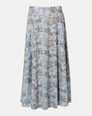 STAUD Floral Cotton Midi Skirt - Blue