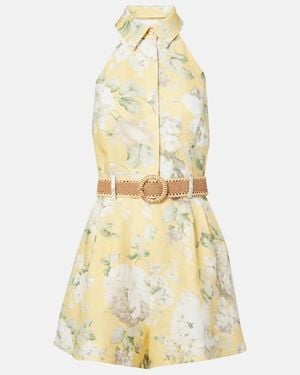 Zimmermann Bedruckter Playsuit Acacia Aus Leinen - Gelb