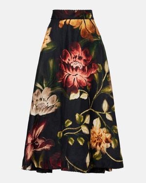 Agua Bendita Floral Linen Maxi Skirt - Multicolour