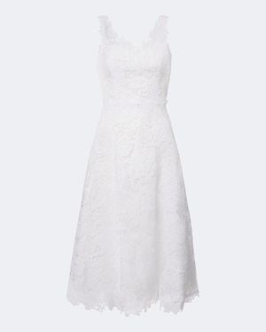 Carolina Herrera Floral Guipure Lace Midi Dress - White