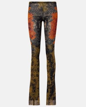 Jean Paul Gaultier Medaillon Printed Mesh Slim Trousers - Black