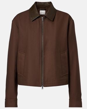 Vince Cropped Leather-Trimmed Cotton Twill Jacket - Brown