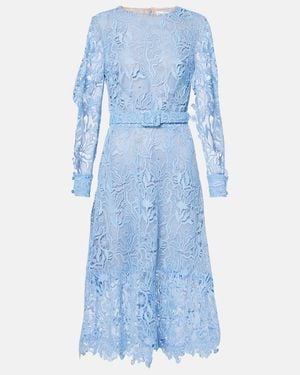Oscar de la Renta Floral Lace Cocktail Dress - Blue