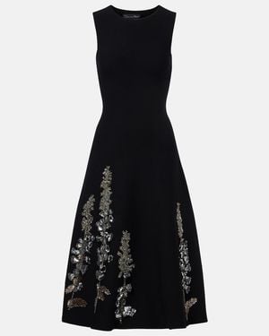 Oscar de la Renta Embellished Jacquard Midi Dress - Black