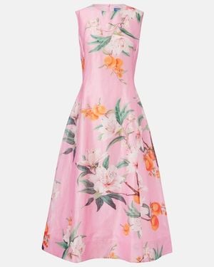 LEO LIN Cleo Floral Linen-Blend Midi Dress - Pink