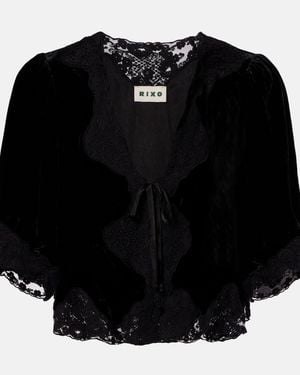 RIXO London Ursula Lace-Trimmed Velvet Top - Black