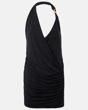 Balmain Draped Halterneck Jersey Minidress - Black