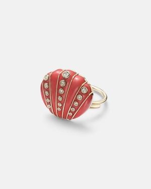 Yvonne Léon Ring Coquillage Corail Aus 9Kt Gelbgold Mit Diamanten - Rot