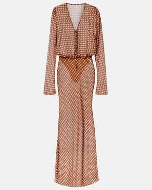 Bananhot Nema Printed Sheer Maxi Dress - Brown