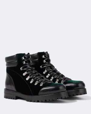 Manolo Blahnik Janka Leather-Trimmed Velvet Combat Boots - Black
