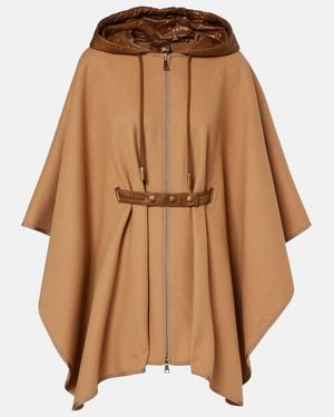 Moncler Belted Wool-Blend Cape - Brown
