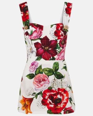 Dolce & Gabbana Floral-Print Cotton-Poplin Mini Dress - Red
