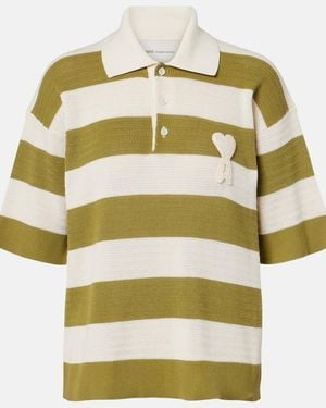 Ami Paris Ami De Cour Striped Cotton Polo Shirt - Green