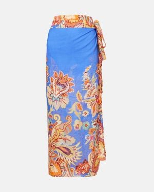 Etro Printed Cotton And Silk Wrap Skirt - Blue