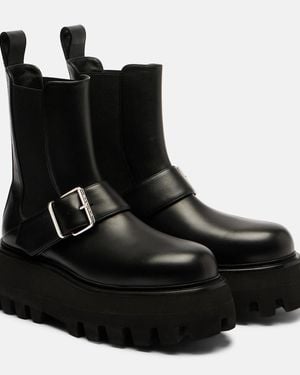 McQueen Sofa Buckle Leather Ankle Boots - Black