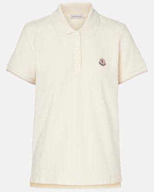 Moncler Logo Cotton Pique Polo Shirt - White