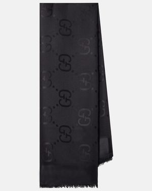Gucci Gg Silk And Wool Jacquard Scarf - Black