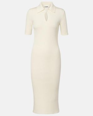 Jil Sander Knitted Wool Midi Dress - White