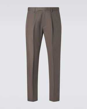 ZEGNA Cotton And Linen Straight Trousers - Grey
