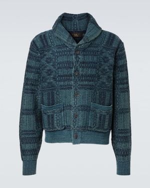 RRL Jacquard Cotton Cardigan - Blue