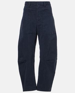 Nili Lotan Shon Cotton Twill Barrel-Leg Pants - Blue