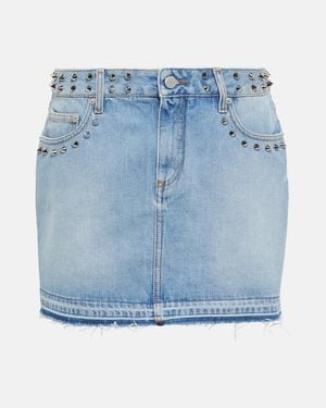 Alessandra Rich Studded Frayed Denim Miniskirt - Blue