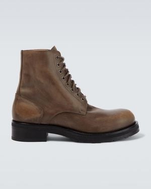 The Row Distressed Leather Combat Boots - Brown