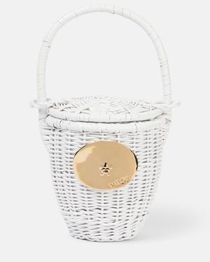 Patou Iconic Embellished Wicker Bucket Bag - White