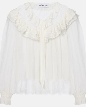 Self-Portrait Gathered Georgette And Lace Blouse - White