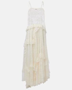 Chloé Ruffled Sheer Lace Maxi Dress - White