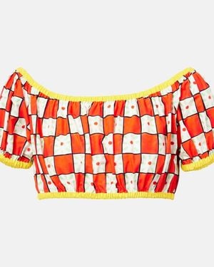 Dolce & Gabbana Patterned Cotton Crop Top - Red