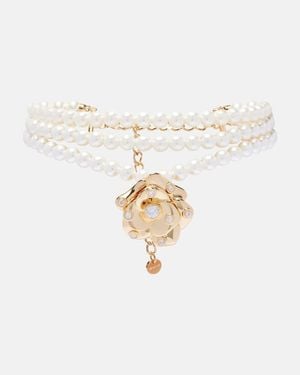 Self-Portrait Crystal-Embellished Floral Choker - Natural