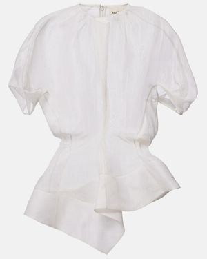 KHAITE Rumi Sheer Peplum Silk Top - White