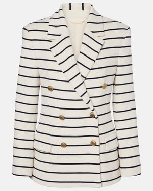 Brunello Cucinelli Knitted Striped Cotton Blazer - White