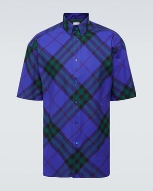 Burberry Check-Pattern Cotton Shirt - Blue