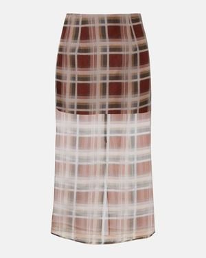 FRAME Check Silk Midi Skirt - Brown