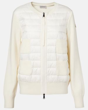Moncler Cardigan Tricot En Laine Vierge - Blanc