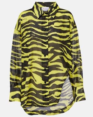 The Attico Animal-Print Cotton Muslin Shirt - Green