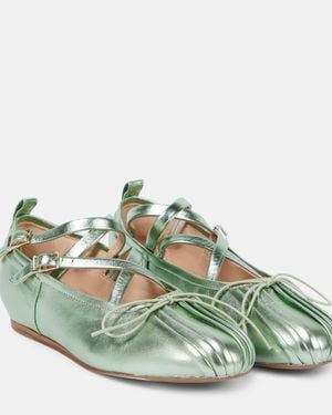 Simone Rocha Metallic Leather Ballet Flats - Green